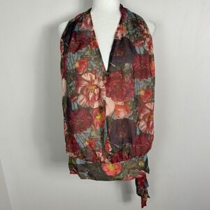 Haute Hippie 100% Silk Floral Halter Top Tie Waist Bohemian Boho Blouse Sz Small